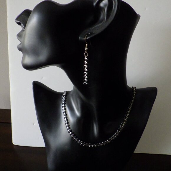 Necklace & Earing Sets Black & Silver Combination Formal Casual Business - Picture 2 of 7